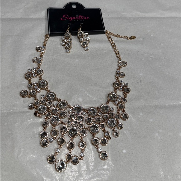 Elegant Gold and Silver Statement Necklace and Earring Set - Picture 1 of 4